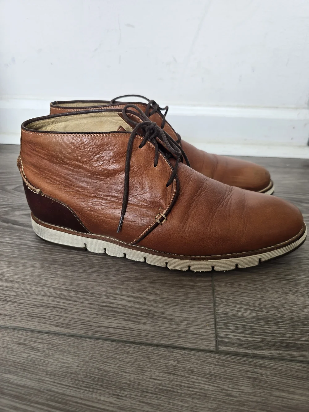 Mens Johnston Murphy 1850 Chukka Boots Cognac Brown Leather 9.5 Sheepskin Lined